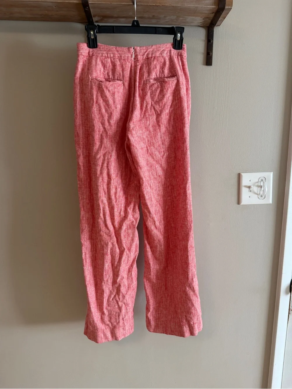 Banana Republic Women's Striped Red High-Waist Button Detail Linen Pants Size 0